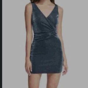 Guess Blue Sparkle Surplice Sleeveless Twist Front Bodycon Mini Dress NWT Size 0